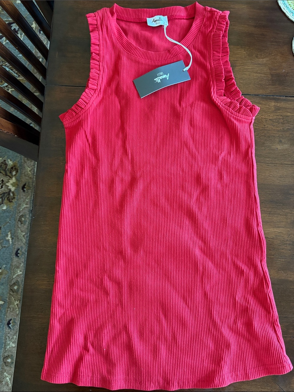 Amalli Talli ribbed ruffled tank top size small red